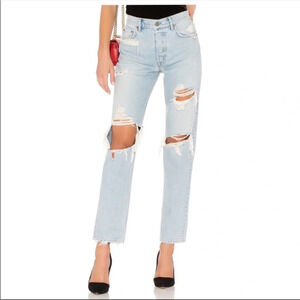 GRLFRND Helena Distressed High Rise Straight Jeans
